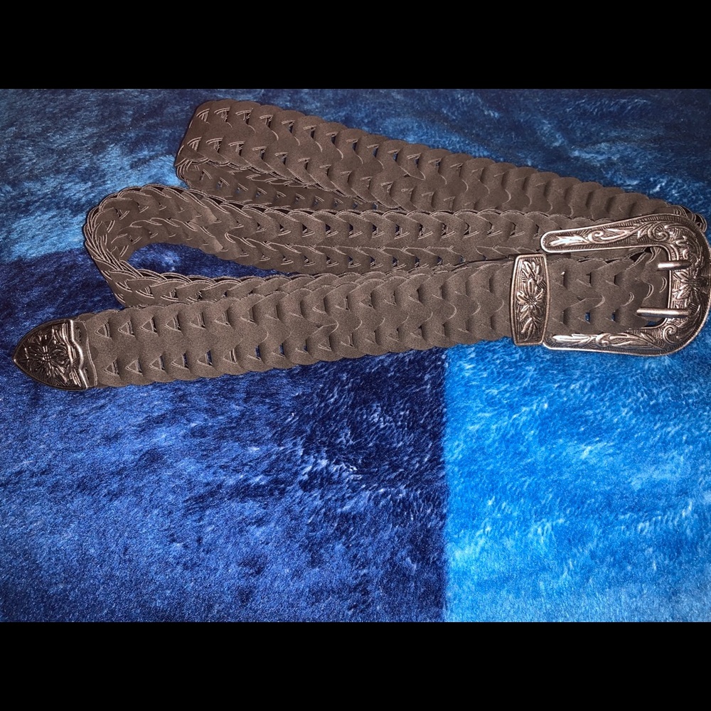 Black faux leather woven cowgirl belt